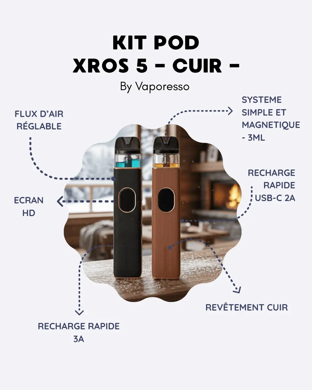 E-CIGARETTE POD VAPORESSO XROS 5 CUIR