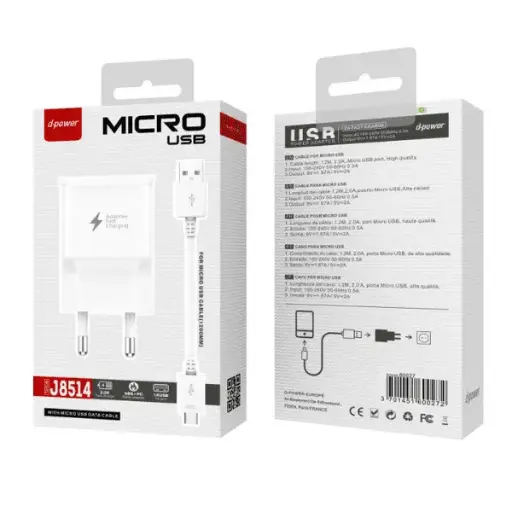[ACS-CHARGEUR-SECTEUR-CABLE-MICRO-USB-D-POWER] Chargeur Complet Prise + Câble Micro USB